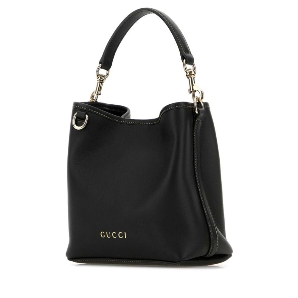 Gucci Women Black Leather Gg Emblem Bucket Bag - Picture 2 of 2